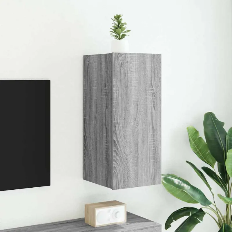 Sieninė TV spintelė su LED lemputėmis, pilka, 30,5x35x70cm