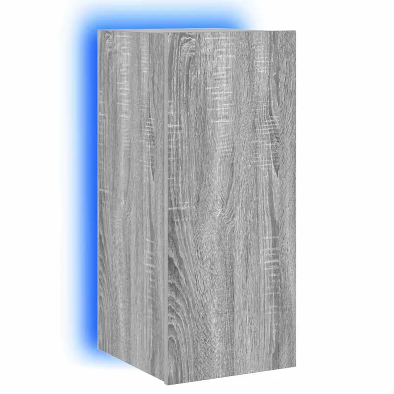 Sieninė TV spintelė su LED lemputėmis, pilka, 30,5x35x70cm