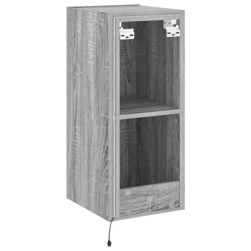 Sieninė TV spintelė su LED lemputėmis, pilka, 30,5x35x70cm