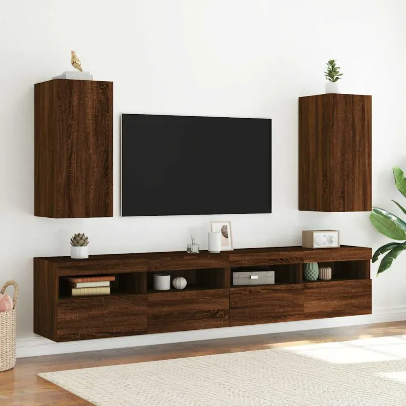 Sieninė TV spintelė su LED lemputėmis, ruda, 30,5x35x70cm