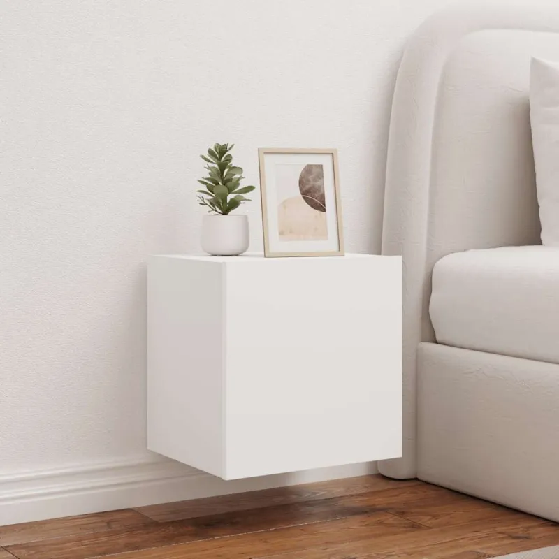 Sieninė TV spintelė su LED lemputėmis, balta, 40,5x35x40cm