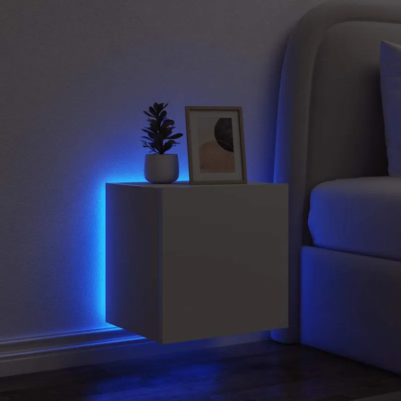 Sieninė TV spintelė su LED lemputėmis, balta, 40,5x35x40cm