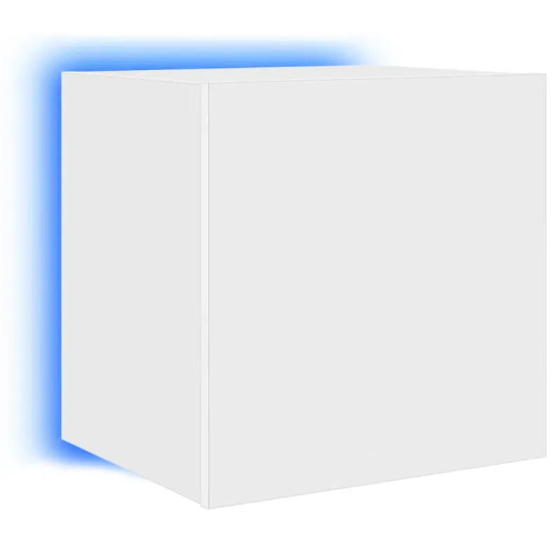 Sieninė TV spintelė su LED lemputėmis, balta, 40,5x35x40cm