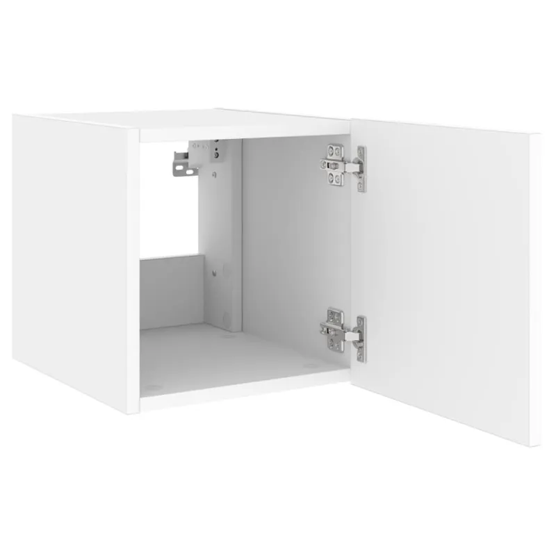 Sieninė TV spintelė su LED lemputėmis, balta, 40,5x35x40cm