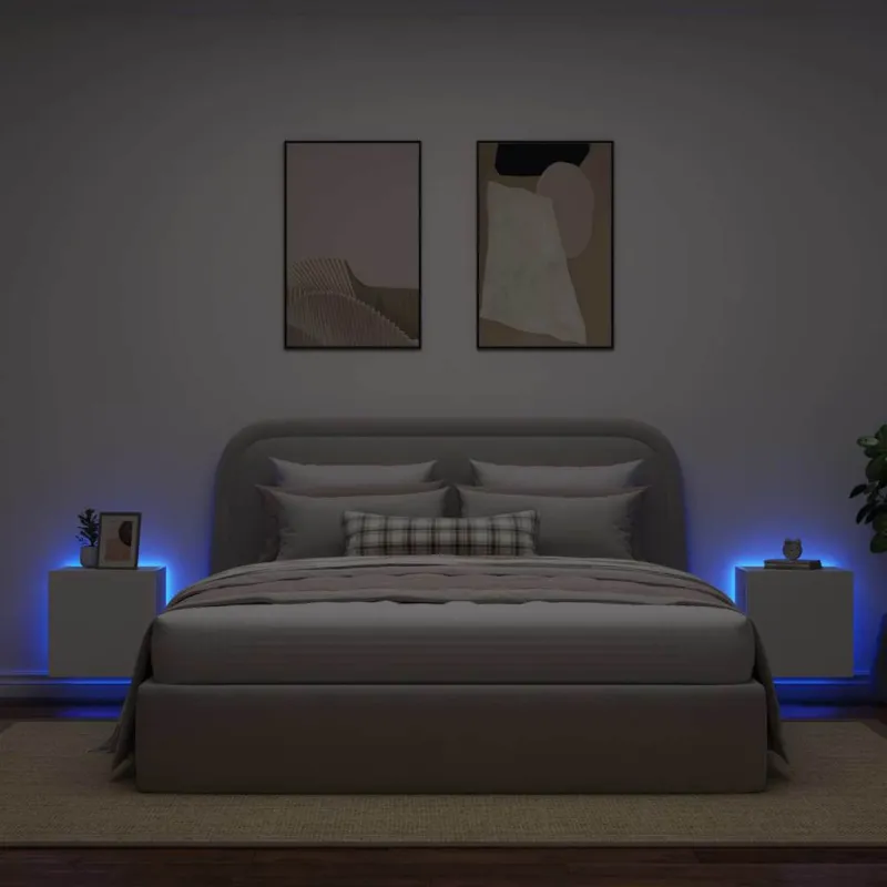 Sieninės TV spintelės su LED, 2vnt., baltos, 40,5x35x40cm
