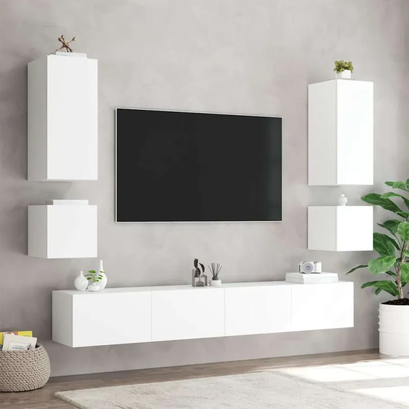 Sieninės TV spintelės su LED, 2vnt., baltos, 40,5x35x40cm