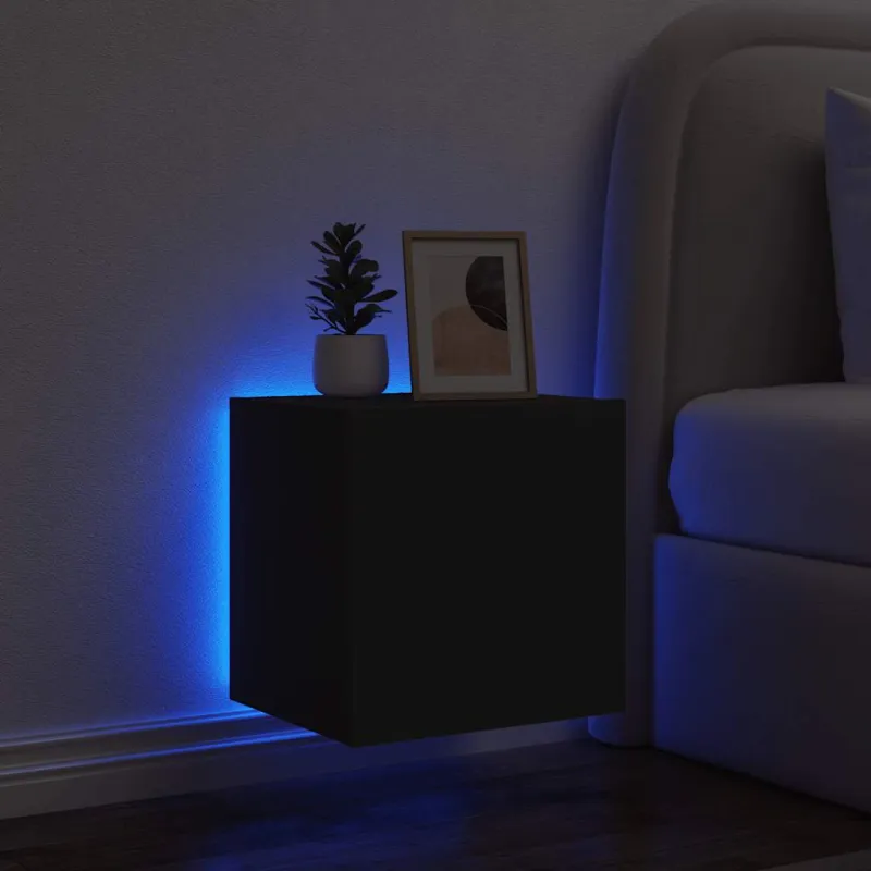 Sieninė TV spintelė su LED lemputėmis, juoda, 40,5x35x40cm