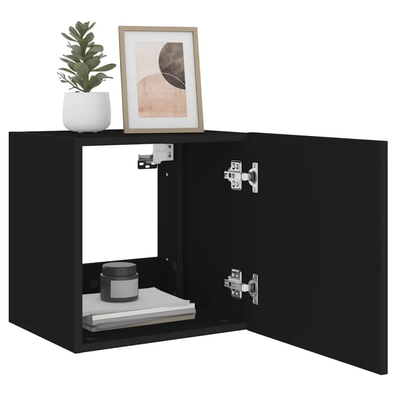 Sieninė TV spintelė su LED lemputėmis, juoda, 40,5x35x40cm