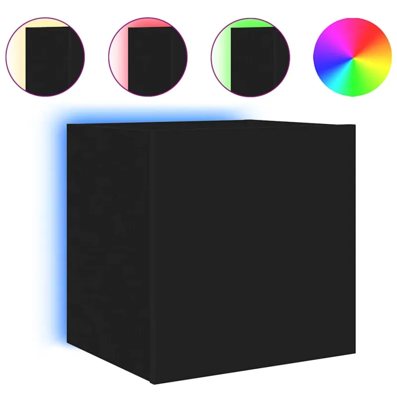 Sieninės TV spintelės su LED, 2vnt., juodos, 40,5x35x40cm