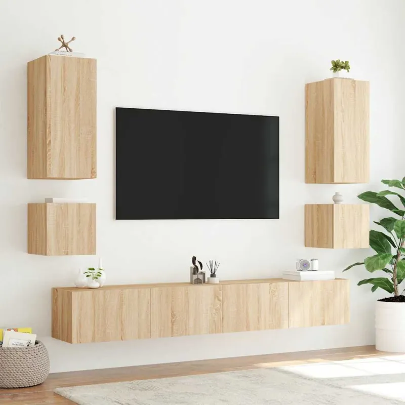 Sieninė TV spintelė su LED lemputėmis, ąžuolo, 40,5x35x40cm