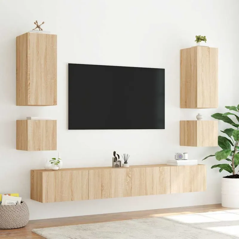 Sieninės TV spintelės su LED, 2vnt., ąžuolo, 40,5x35x40cm