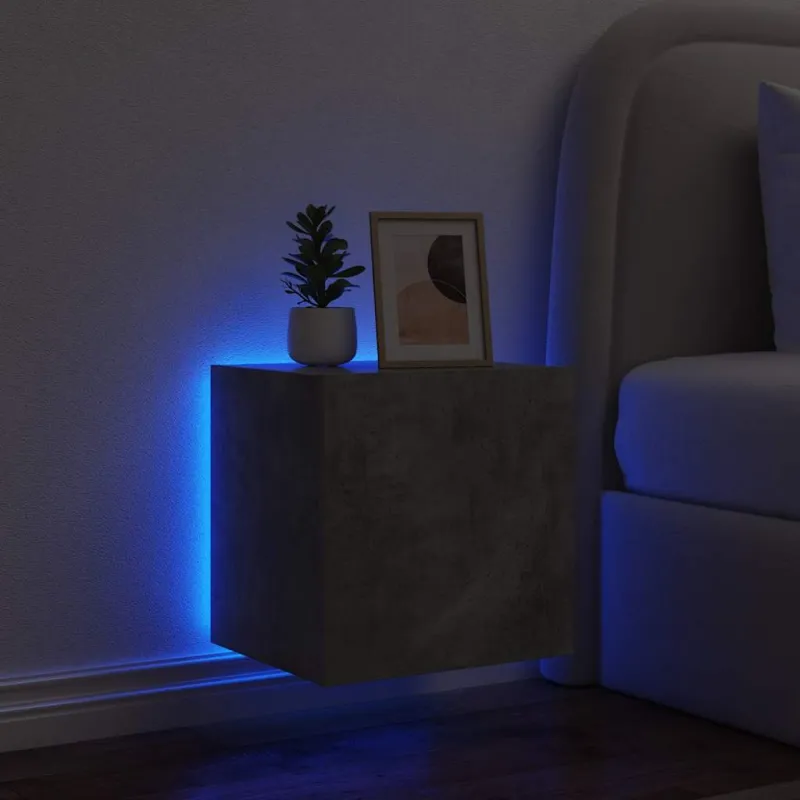Sieninės TV spintelės su LED, 2vnt., betono, 40,5x35x40cm