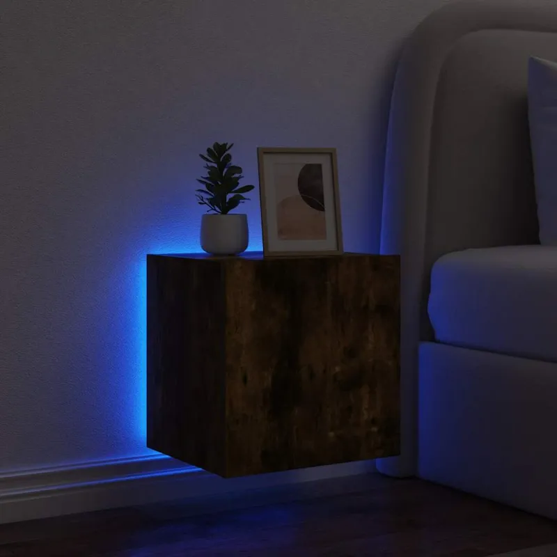 Sieninė TV spintelė su LED lemputėmis, dūminė, 40,5x35x40cm