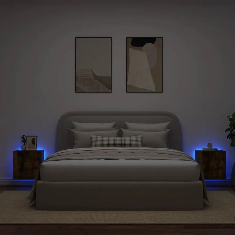 Sieninės TV spintelės su LED, 2vnt., dūminės, 40,5x35x40cm