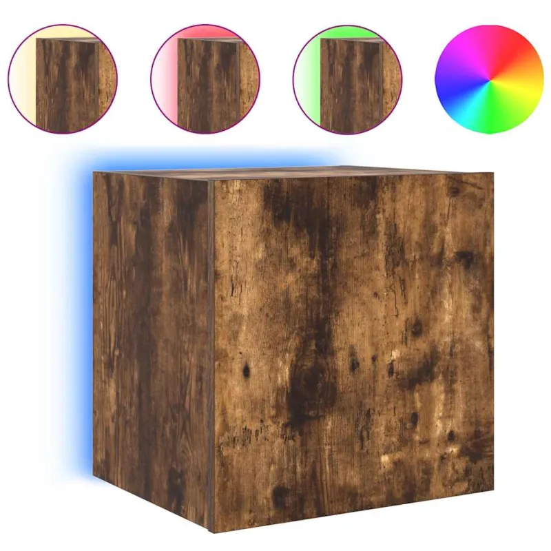 Sieninės TV spintelės su LED, 2vnt., dūminės, 40,5x35x40cm