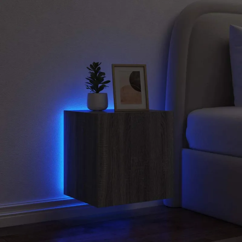 Sieninė TV spintelė su LED lemputėmis, pilka, 40,5x35x40cm