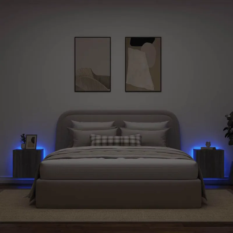 Sieninės TV spintelės su LED, 2vnt., pilkos, 40,5x35x40cm