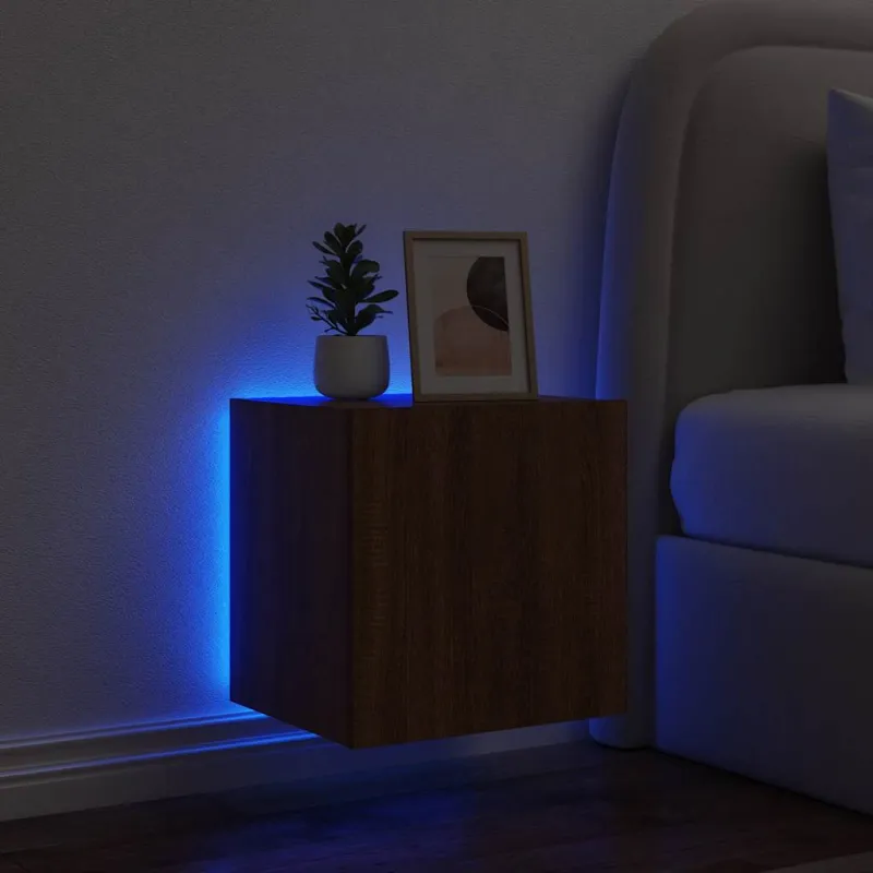 Sieninė TV spintelė su LED lemputėmis, ruda, 40,5x35x40cm