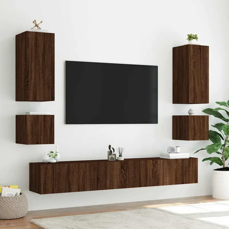 Sieninė TV spintelė su LED lemputėmis, ruda, 40,5x35x40cm