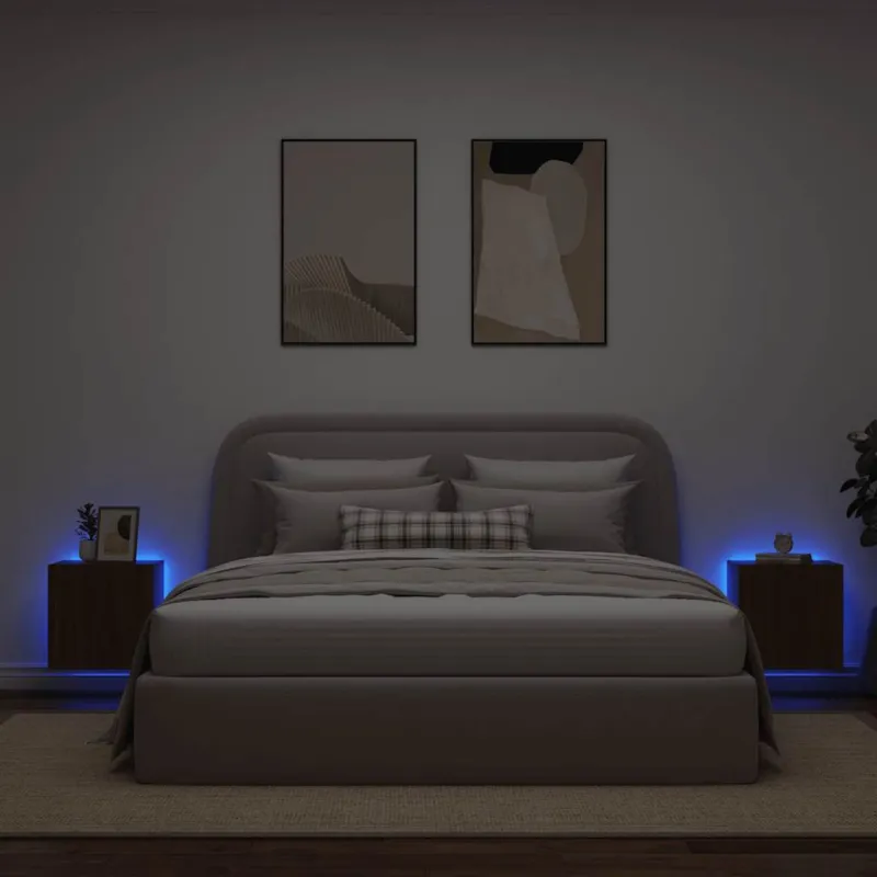 Sieninės TV spintelės su LED, 2vnt., rudos, 40,5x35x40cm