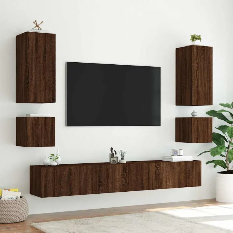 Sieninės TV spintelės su LED, 2vnt., rudos, 40,5x35x40cm