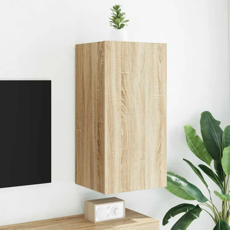 Sieninė TV spintelė su LED lemputėmis, ąžuolo, 40,5x35x80cm