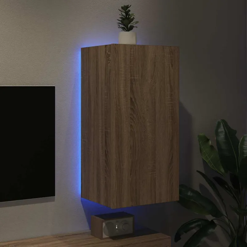 Sieninė TV spintelė su LED lemputėmis, ąžuolo, 40,5x35x80cm