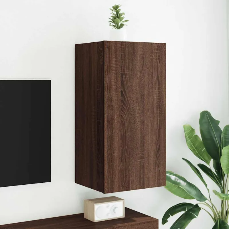 Sieninė TV spintelė su LED lemputėmis, ruda, 40,5x35x80cm