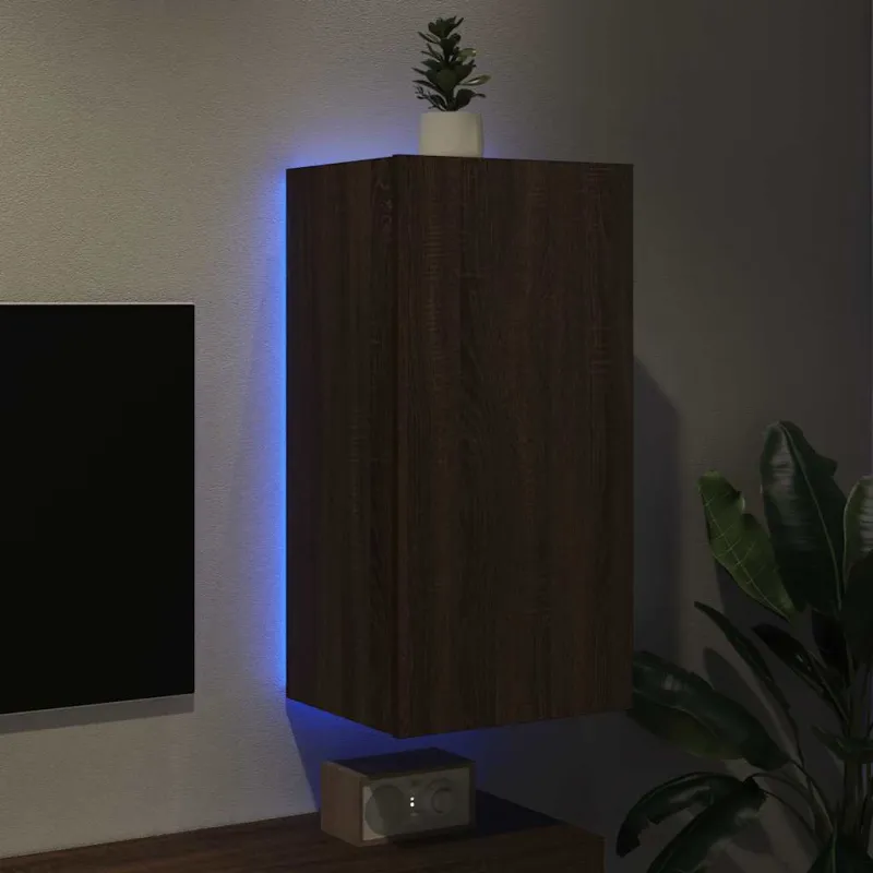 Sieninė TV spintelė su LED lemputėmis, ruda, 40,5x35x80cm