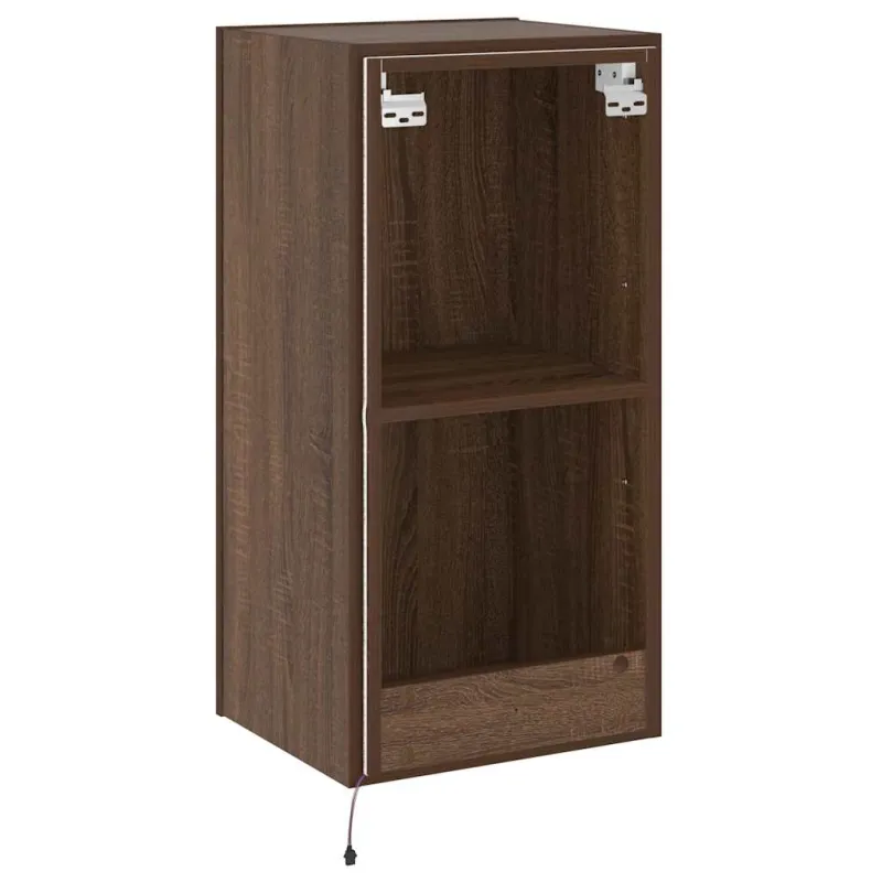 Sieninė TV spintelė su LED lemputėmis, ruda, 40,5x35x80cm