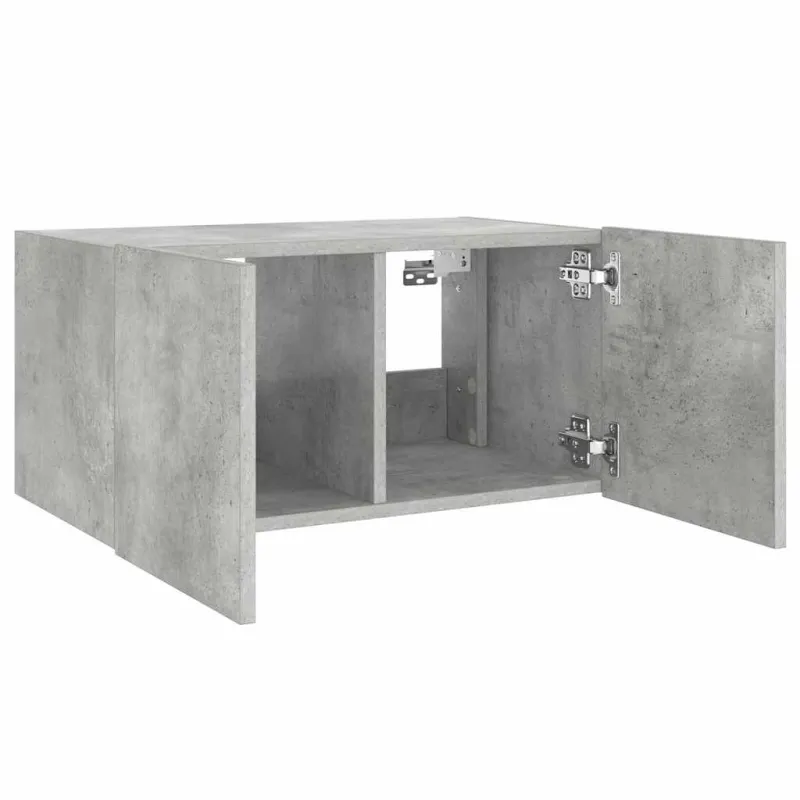 Sieninė TV spintelė su LED lemputėmis, betono pilka, 60x35x31cm