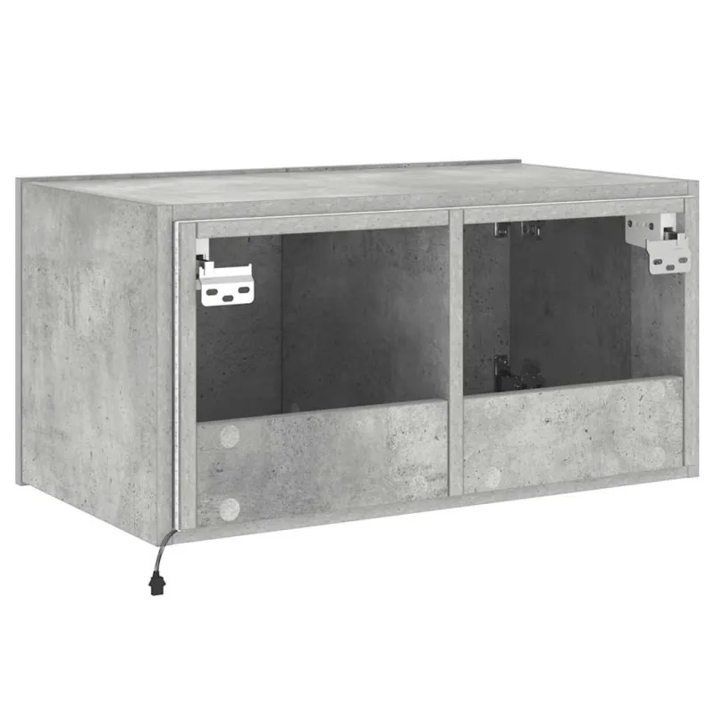Sieninė TV spintelė su LED lemputėmis, betono pilka, 60x35x31cm
