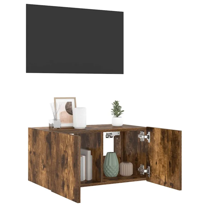 Sieninė TV spintelė su LED lemputėmis, dūminė, 60x35x31cm