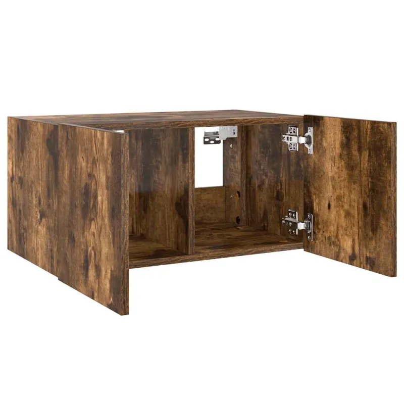 Sieninė TV spintelė su LED lemputėmis, dūminė, 60x35x31cm