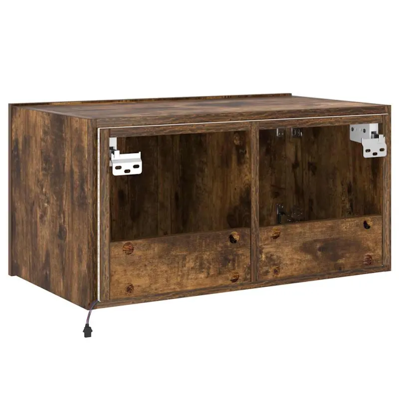 Sieninė TV spintelė su LED lemputėmis, dūminė, 60x35x31cm