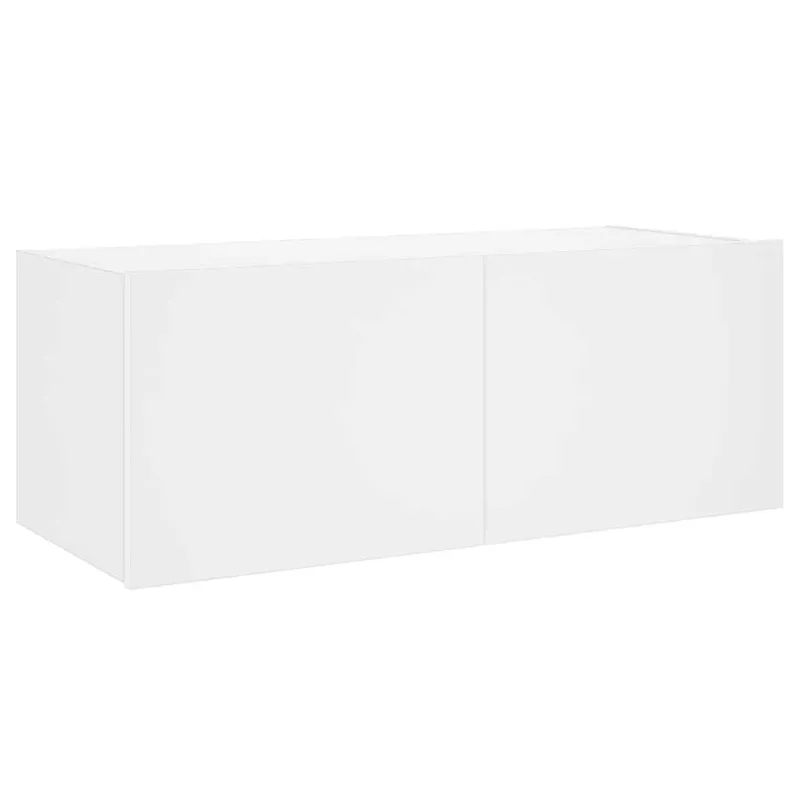 Sieninė TV spintelė su LED lemputėmis, balta, 80x35x31cm