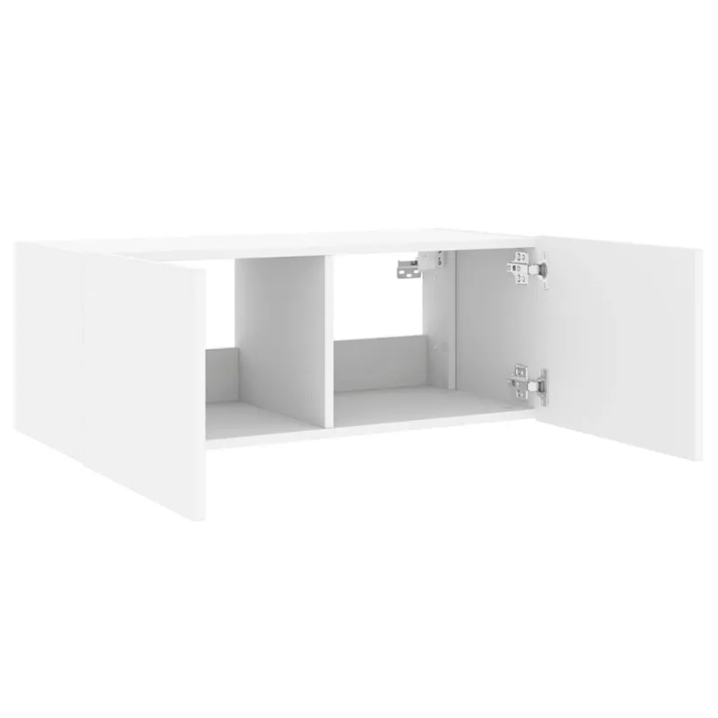 Sieninė TV spintelė su LED lemputėmis, balta, 80x35x31cm