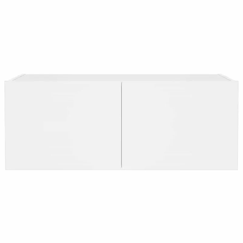 Sieninė TV spintelė su LED lemputėmis, balta, 80x35x31cm