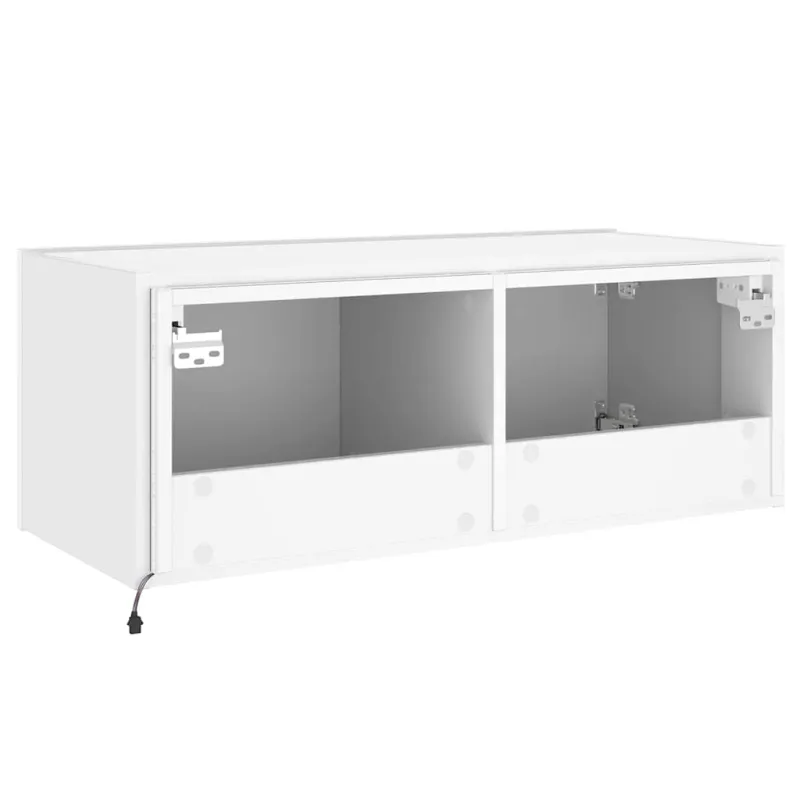 Sieninė TV spintelė su LED lemputėmis, balta, 80x35x31cm