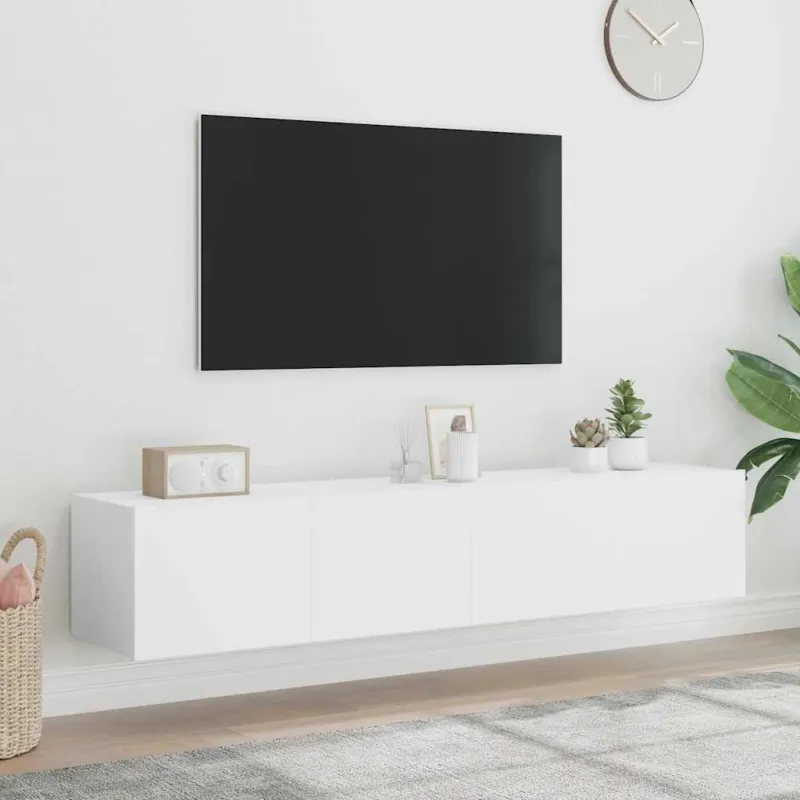 Sieninės TV spintelės su LED, 2vnt., baltos, 80x35x31cm