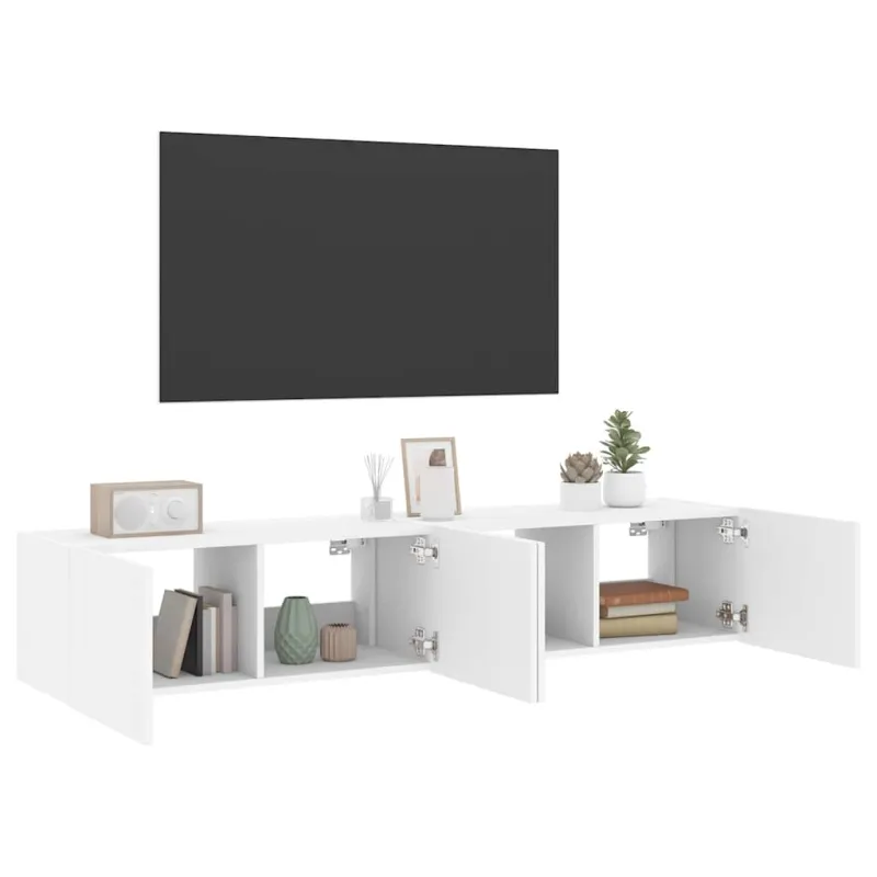 Sieninės TV spintelės su LED, 2vnt., baltos, 80x35x31cm