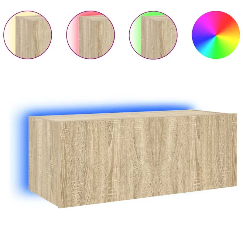 Sieninė TV spintelė su LED lemputėmis, ąžuolo, 80x35x31cm