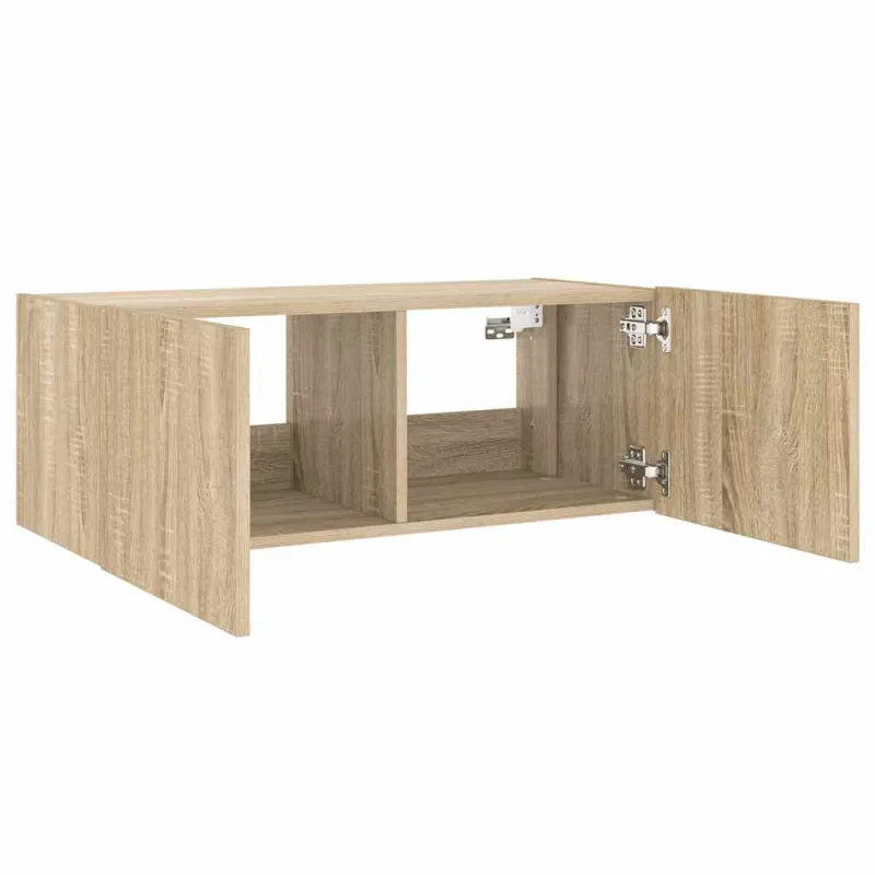 Sieninė TV spintelė su LED lemputėmis, ąžuolo, 80x35x31cm