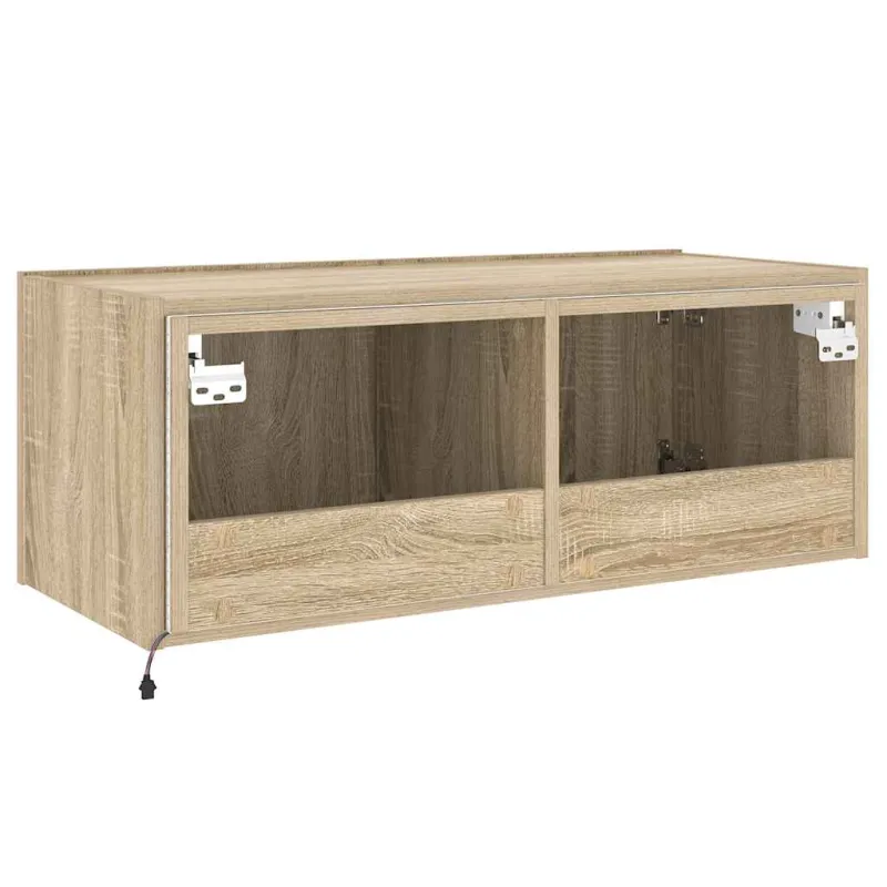 Sieninė TV spintelė su LED lemputėmis, ąžuolo, 80x35x31cm