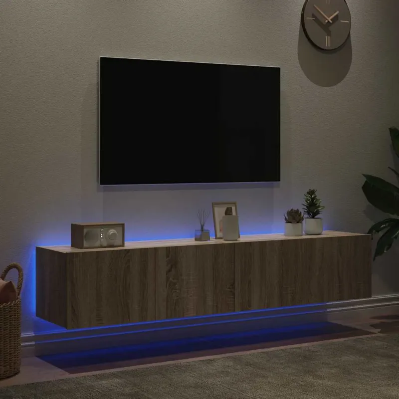 Sieninės TV spintelės su LED, 2vnt., sonoma ąžuolo, 80x35x31cm