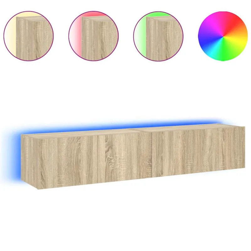 Sieninės TV spintelės su LED, 2vnt., sonoma ąžuolo, 80x35x31cm