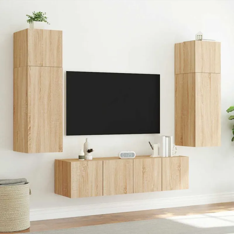 Sieninės TV spintelės su LED, 2vnt., sonoma ąžuolo, 80x35x31cm