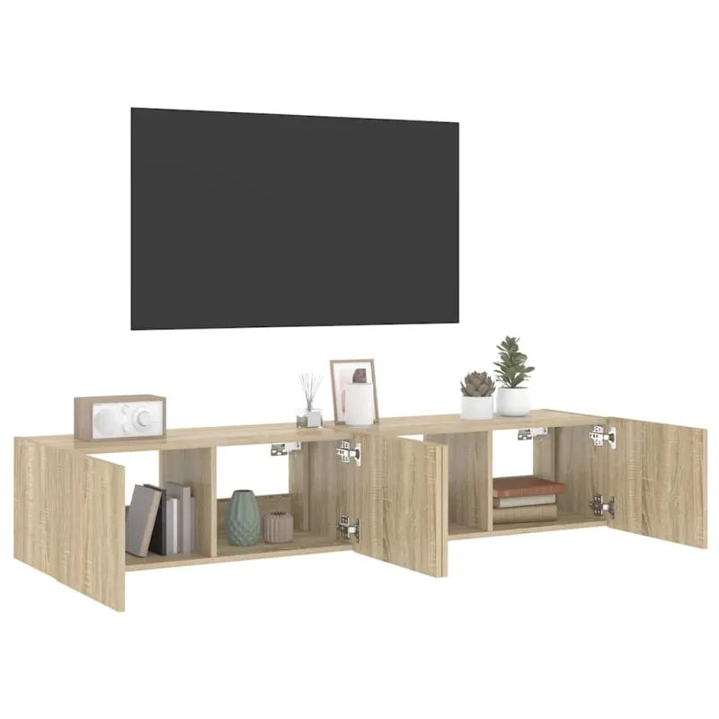 Sieninės TV spintelės su LED, 2vnt., sonoma ąžuolo, 80x35x31cm