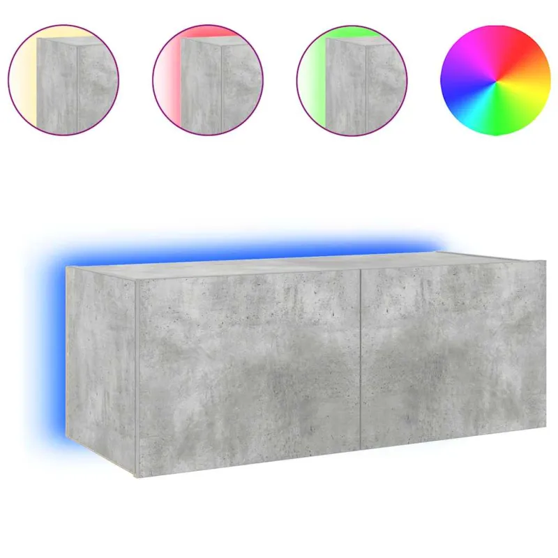 Sieninė TV spintelė su LED lemputėmis, betono pilka, 80x35x31cm