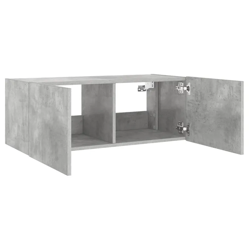 Sieninė TV spintelė su LED lemputėmis, betono pilka, 80x35x31cm